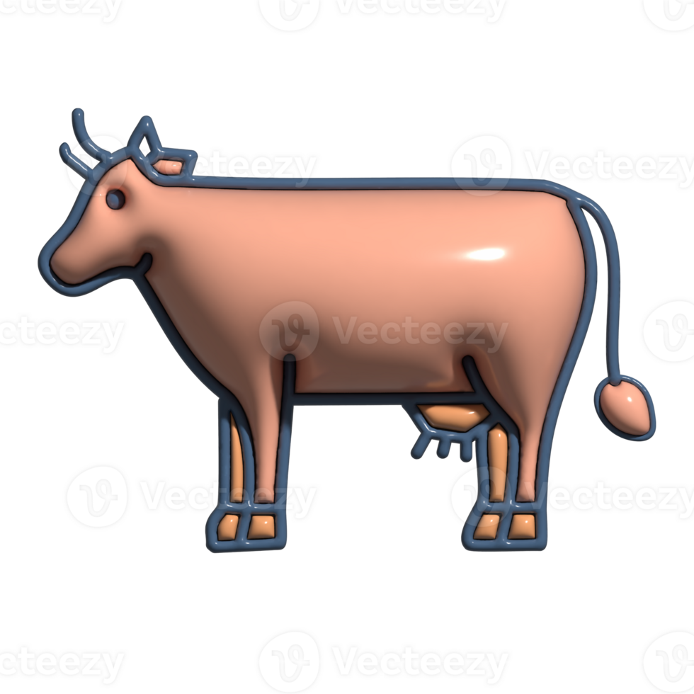 3D Render of Cow Icon Farm Animal, Dairy Provider, and Grazing Mammal Symbol png