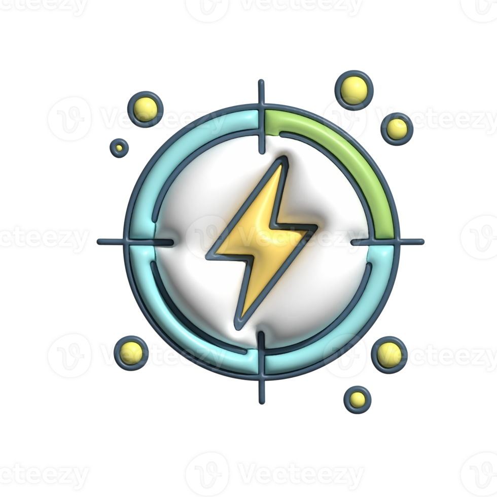 3D Thunderbolt Symbol Electric Energy in Circular Shape png