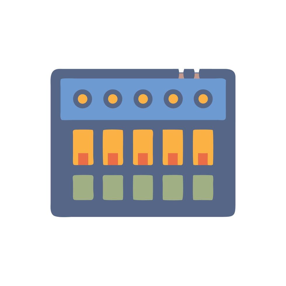 Retro audio mixing console icon, black background illustration vector