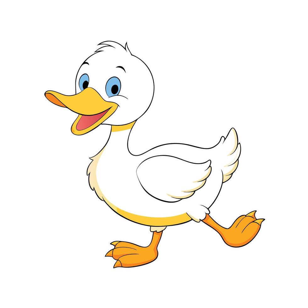 Cheerful Duckling Illustration Walking, Smiling on a White Background vector