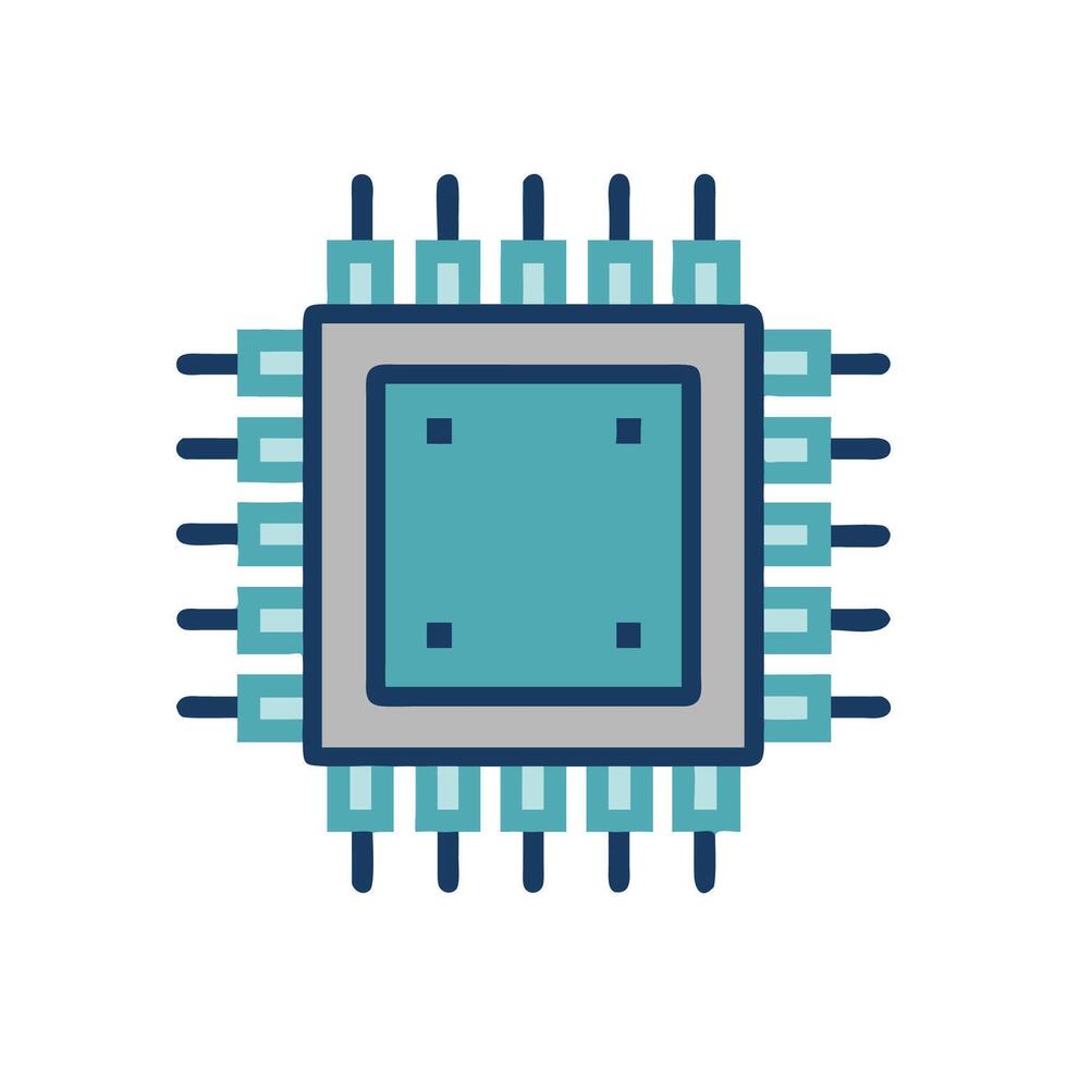 Teal and Gray Microchip on Black Background Illustration vector