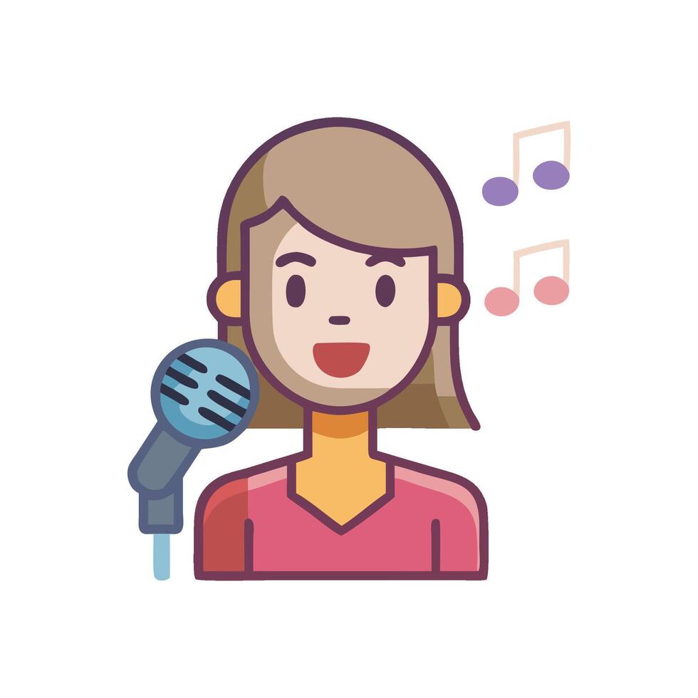 Cartoon Woman Singing with a Microphone and Notes vector