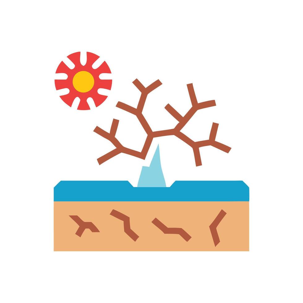Severe drought illustration with hot sun and cracked soil vector