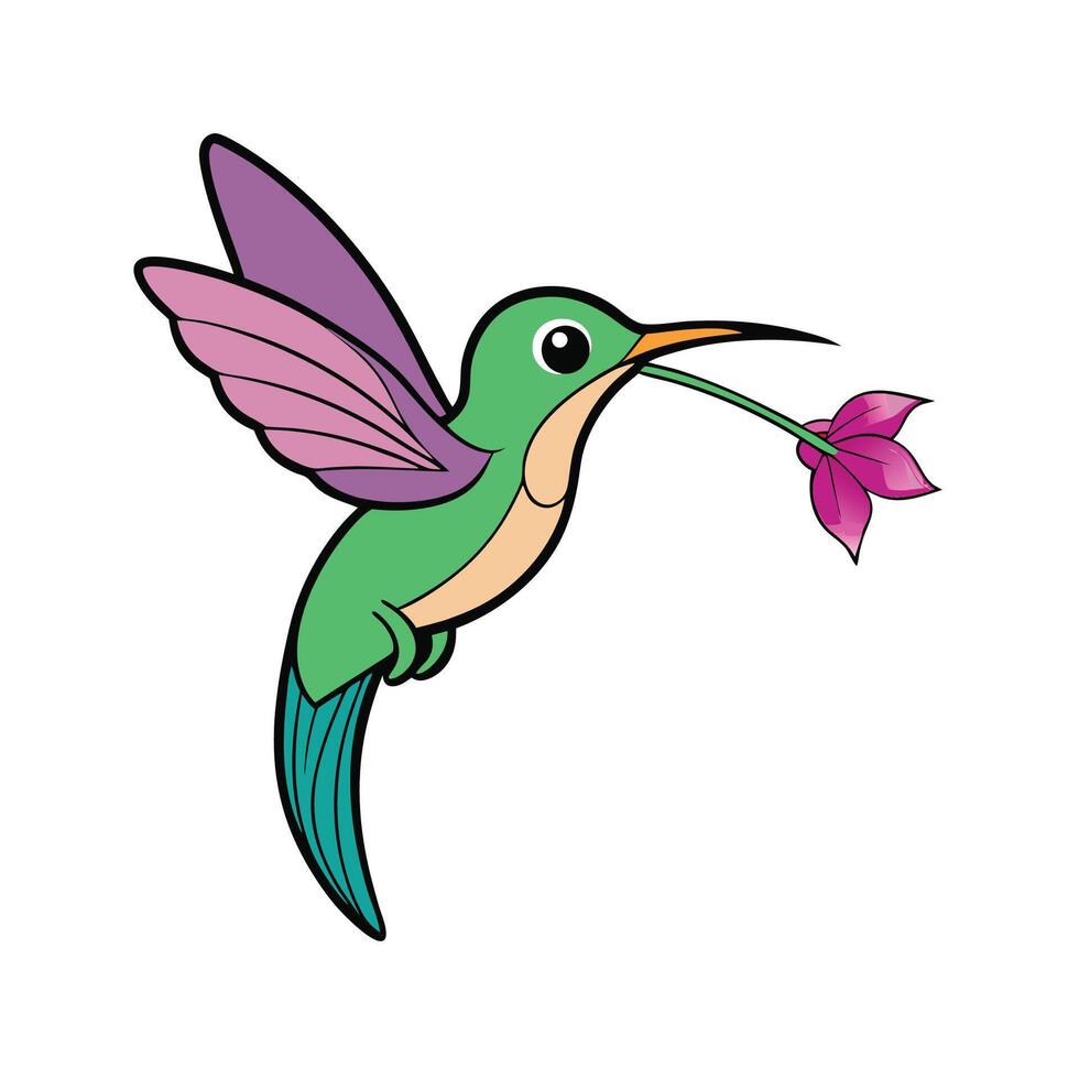 Cartoon Hummingbird with Flower Colorful and Vibrant vector