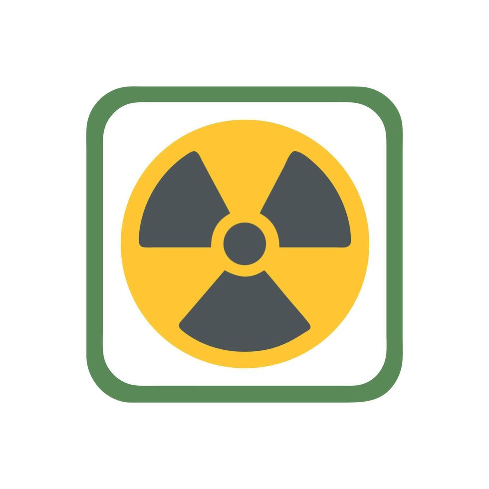 Radioactive hazard symbol in square frame on black background vector