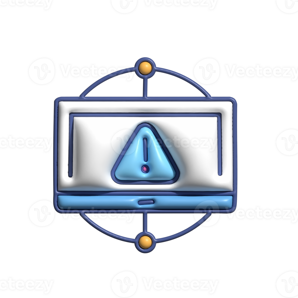 A computer with a warning sign on it png