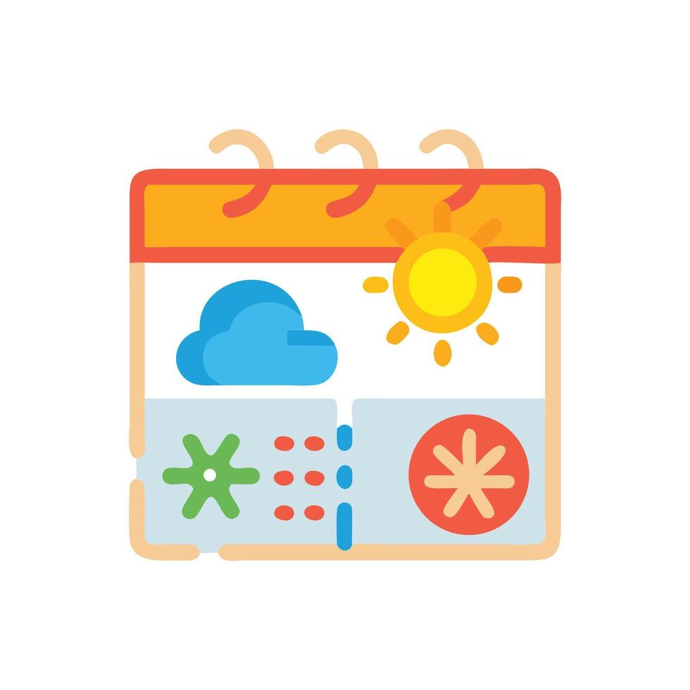 Calendar Icon with Weather Symbols Illustration Style vector