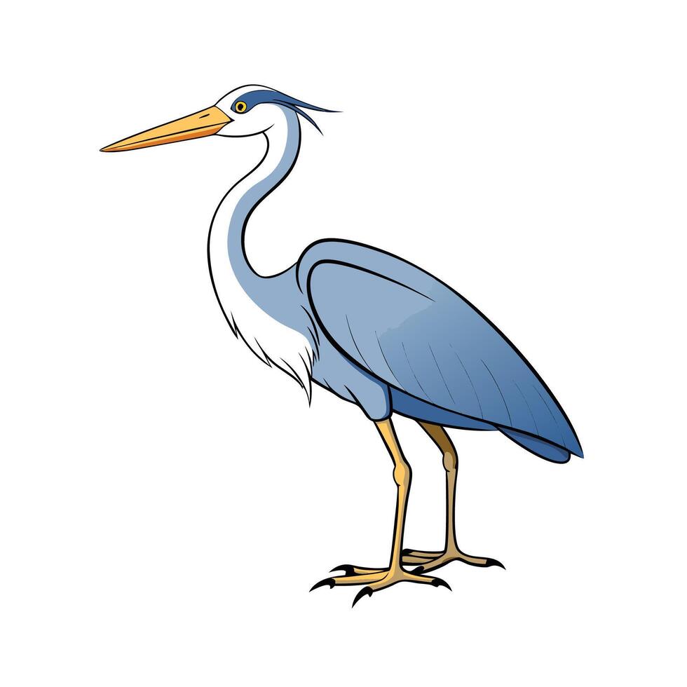 Cartoon Great Blue Heron Illustration on White Background vector