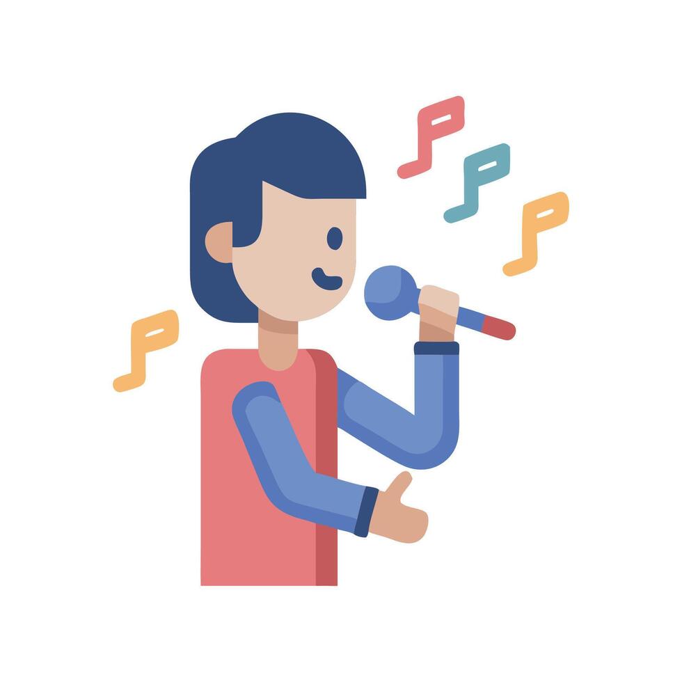 Flat Singer Holding Microphone With Musical Notes vector