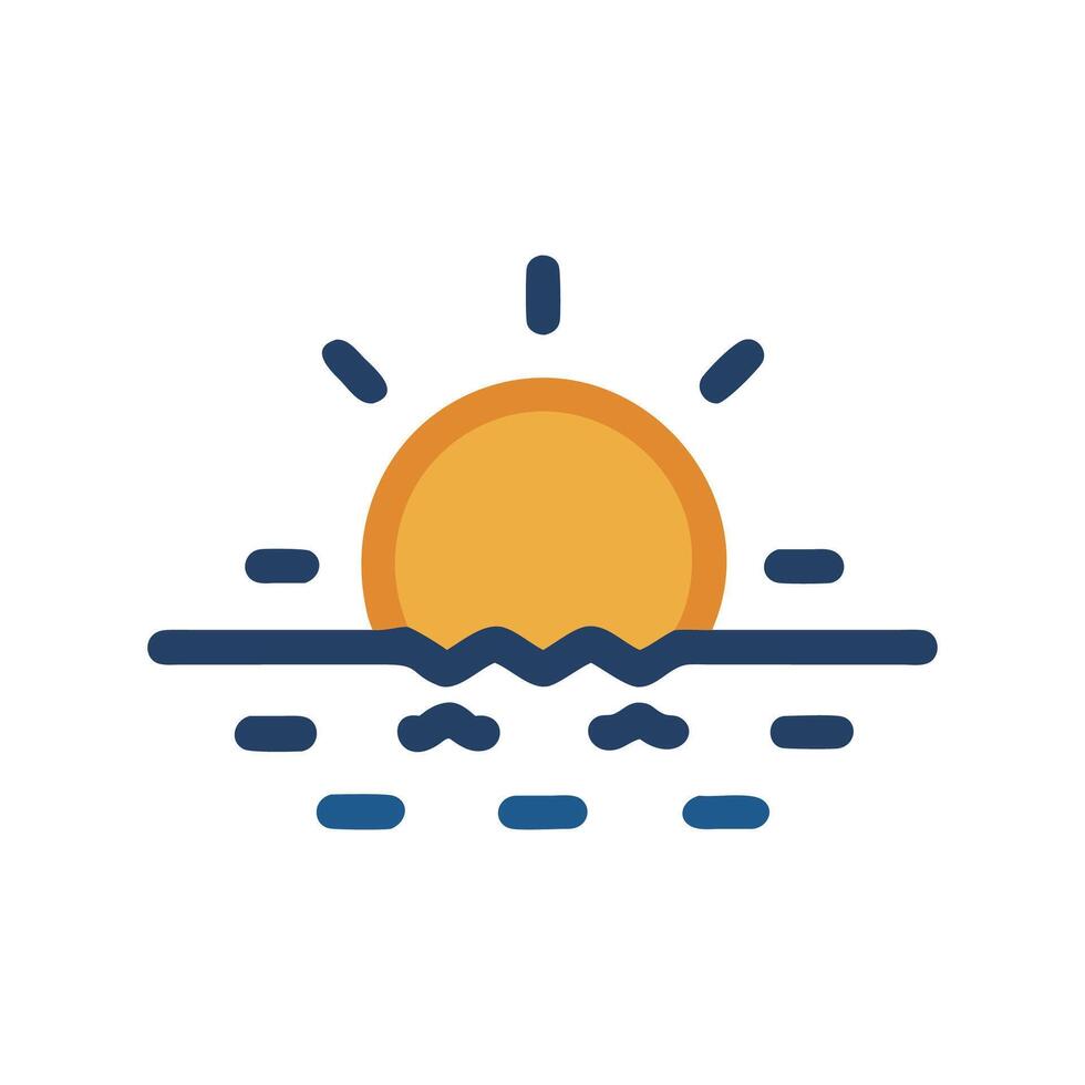 Minimalist Sunset Ocean Icon With Waves And Sun vector