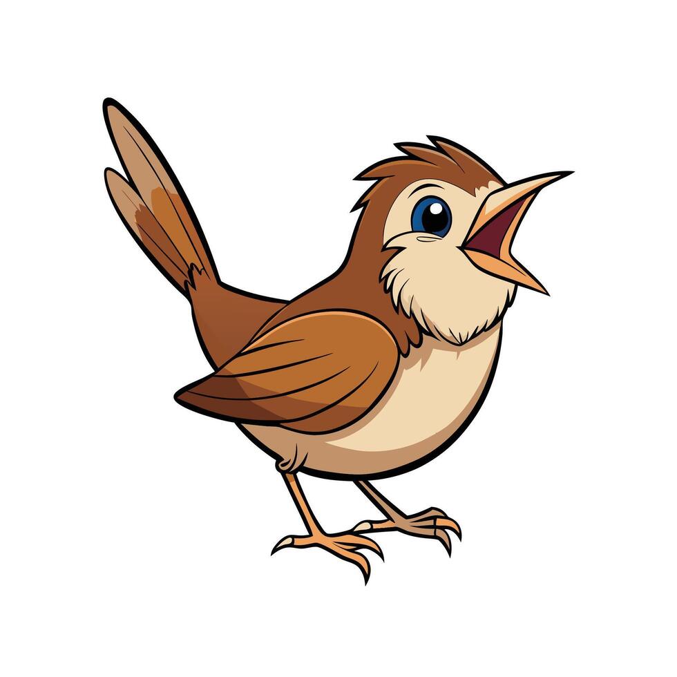 Cartoon singing bird illustration, brown and beige colors vector