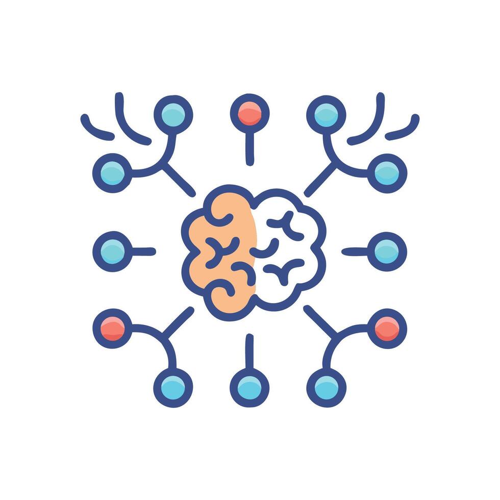 Brain network with connected dots representing artificial intelligence vector