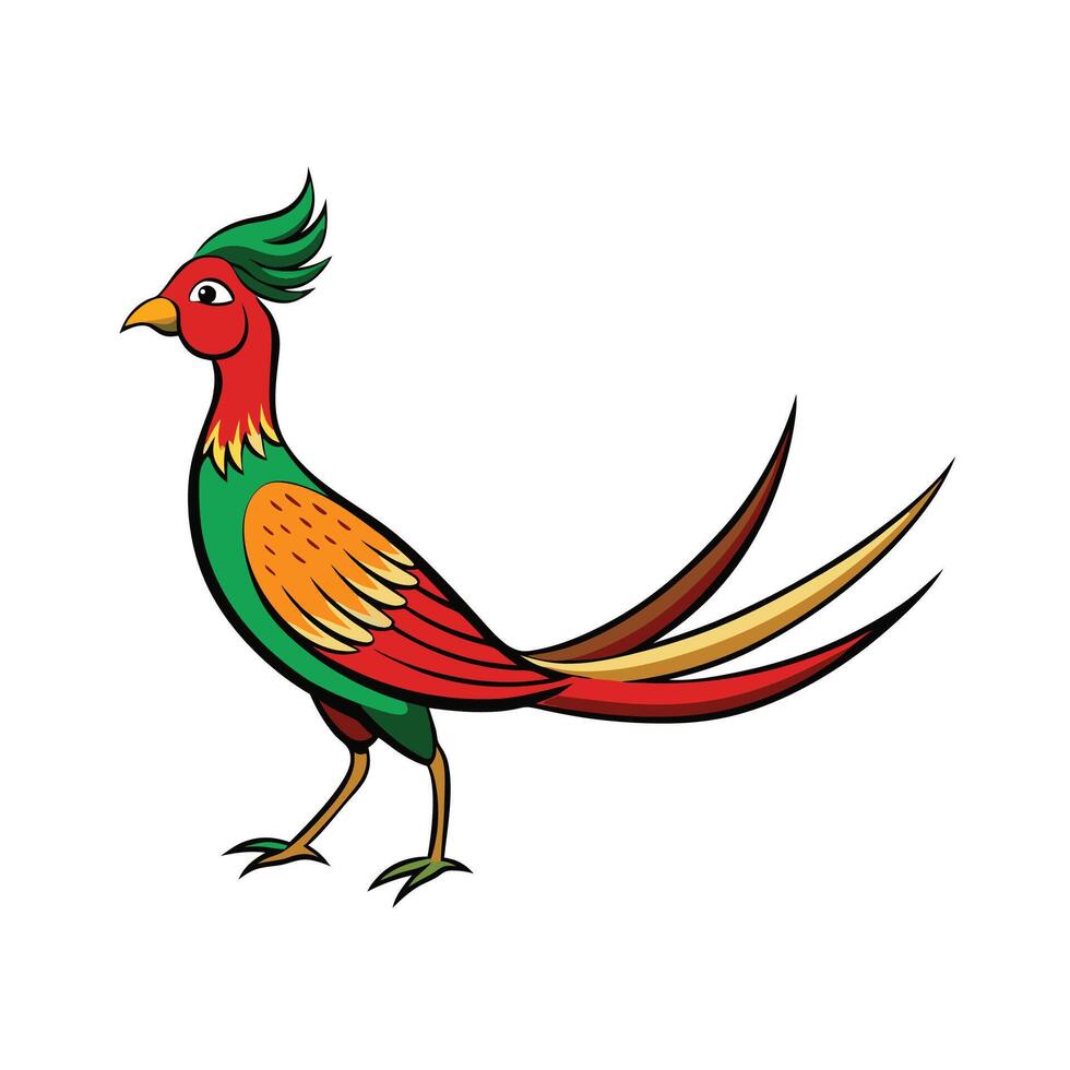 Colorful Cartoon Pheasant Bird Illustration with Long Tail Feathers vector