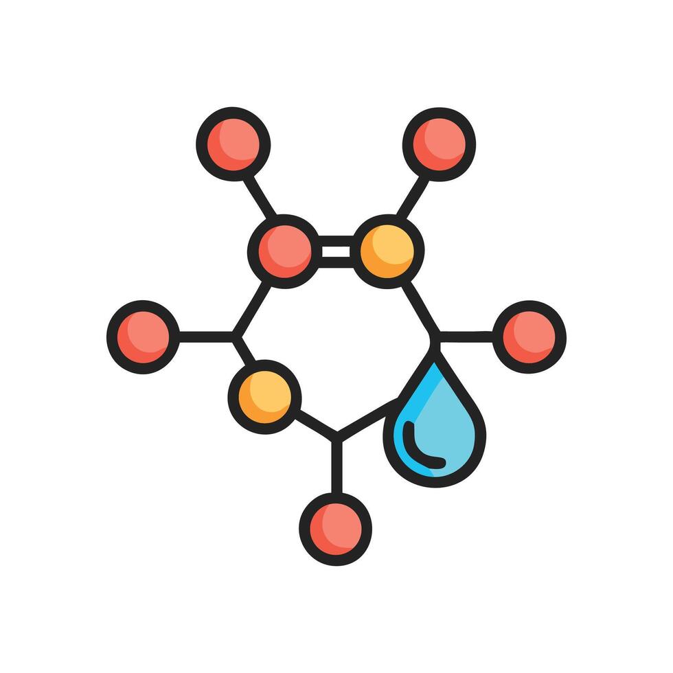 Molecular structure illustration with water drop on black background vector