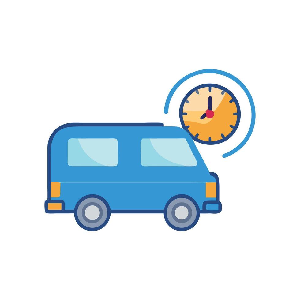 Fast delivery van service with clock timing icon vector