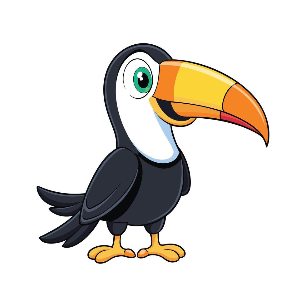 Cute cartoon toucan standing with a big colorful beak vector