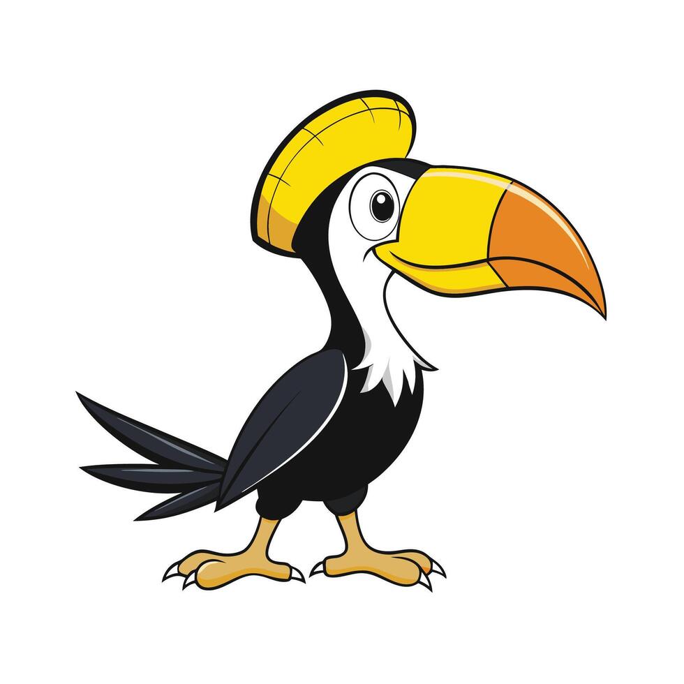 Cartoon Toucan with hat, vibrant colors on white vector