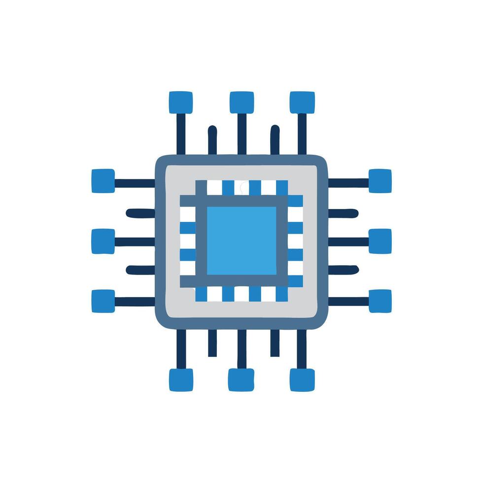 Illustration of Microchip Semiconductor Integrated Circuit Board on Black vector