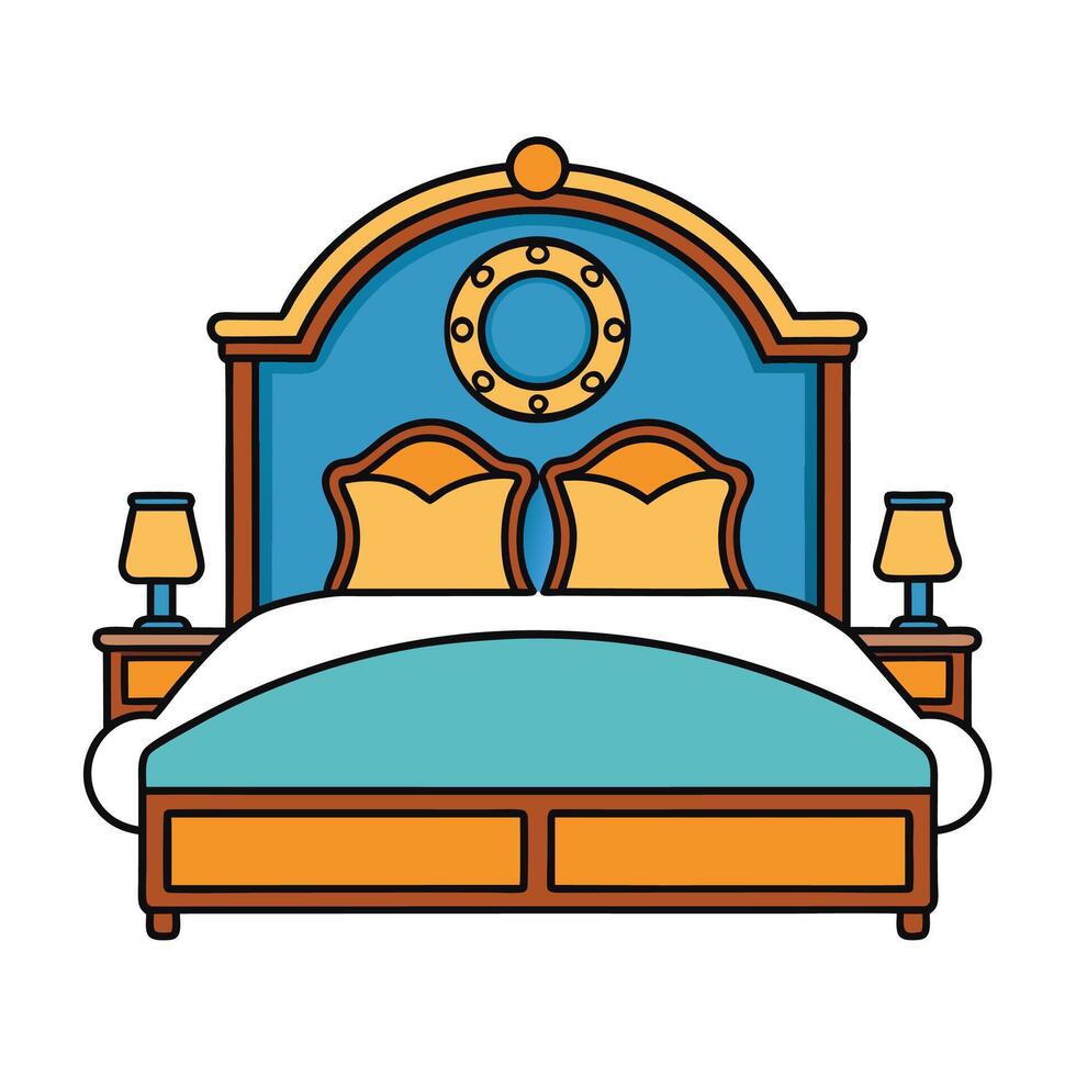 Elegant cartoon bed with lamps and nightstands vector
