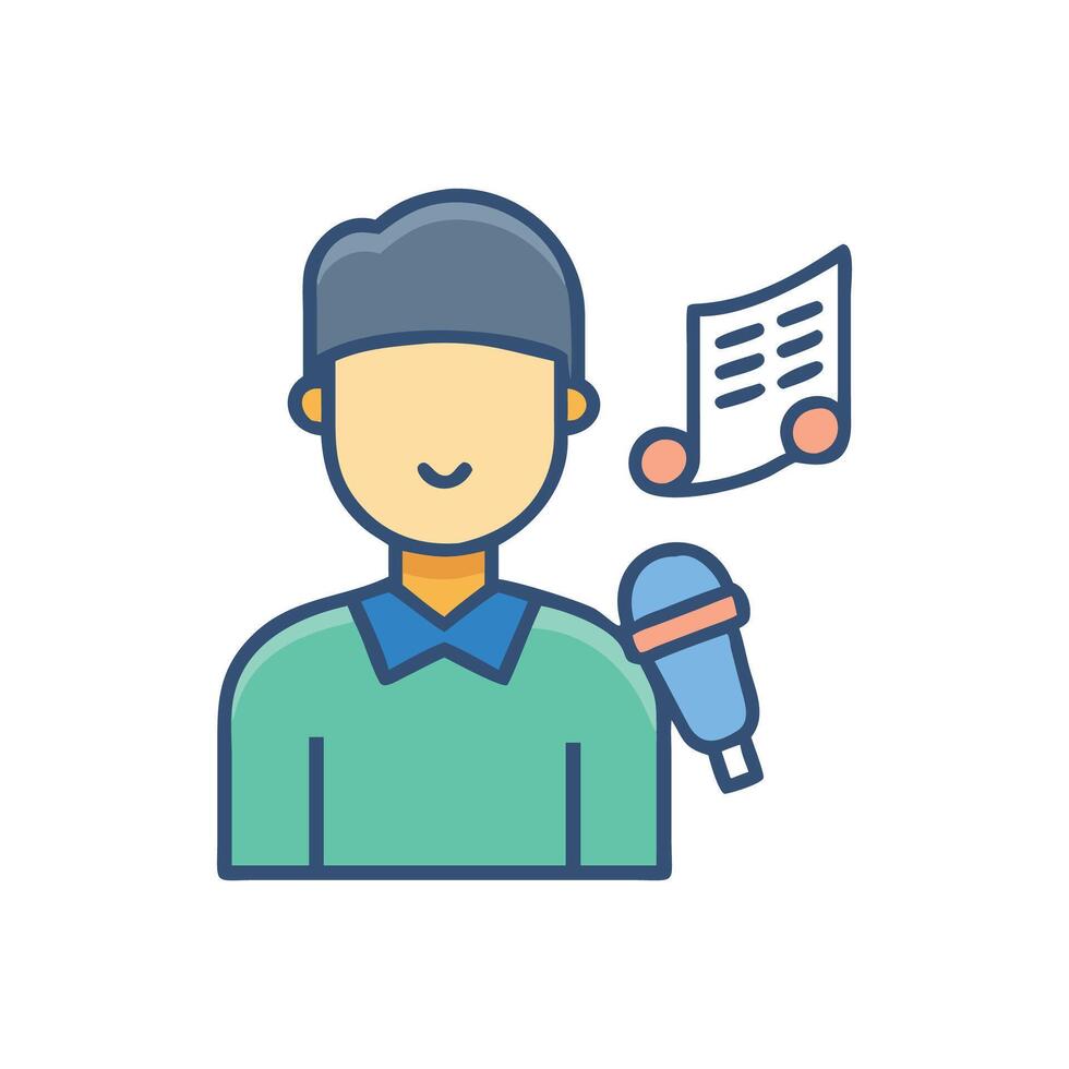 Singing talent icon with microphone and music sheet vector