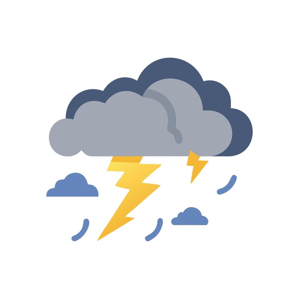 Stormy weather icon with lightning and rain drops vector