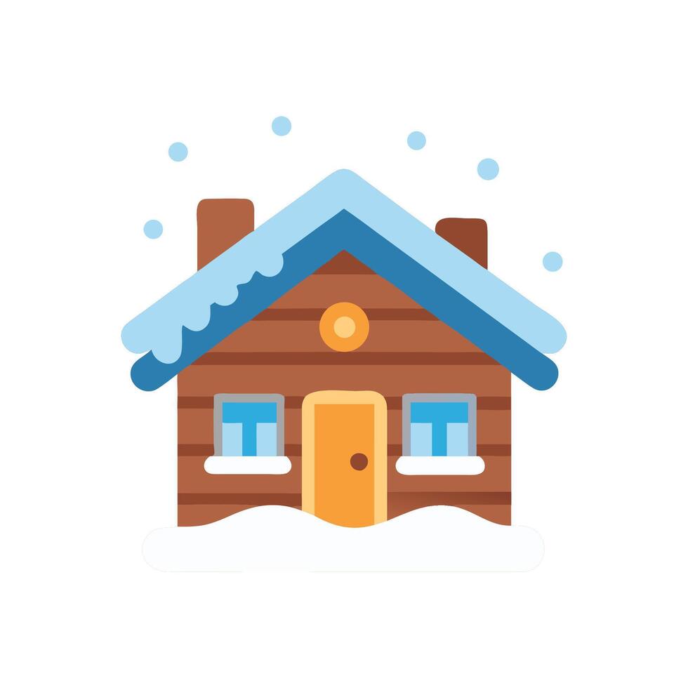 Cartoon cabin covered in snow on black background vector