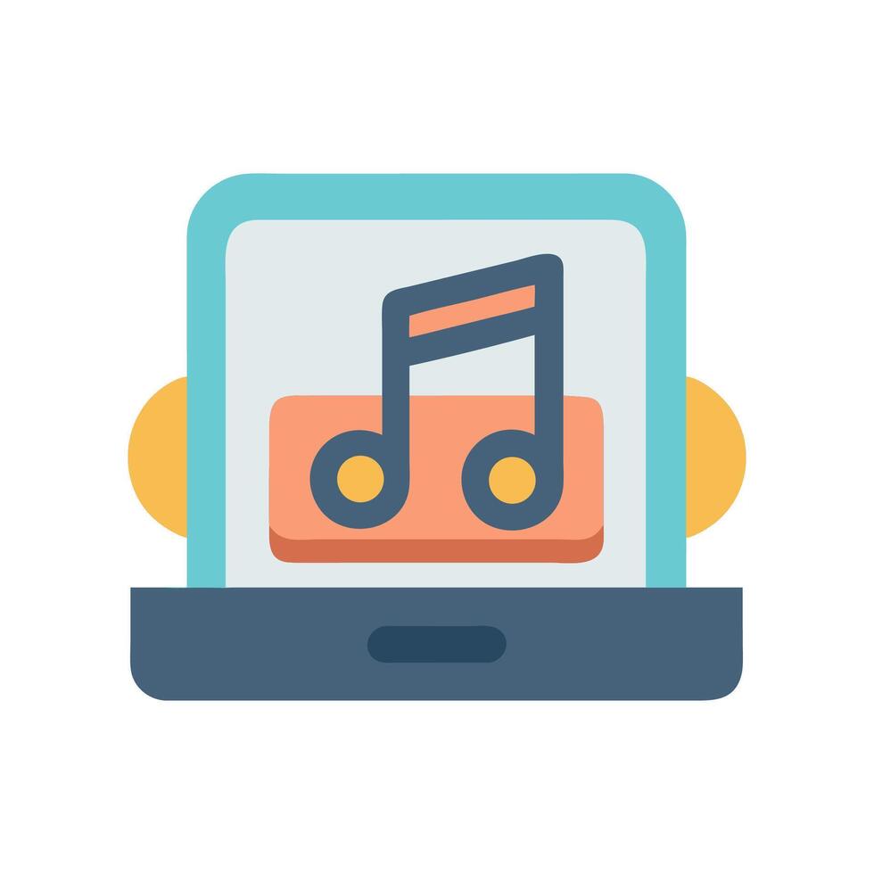 Stylized Device with Headphones Playing Music Icon vector