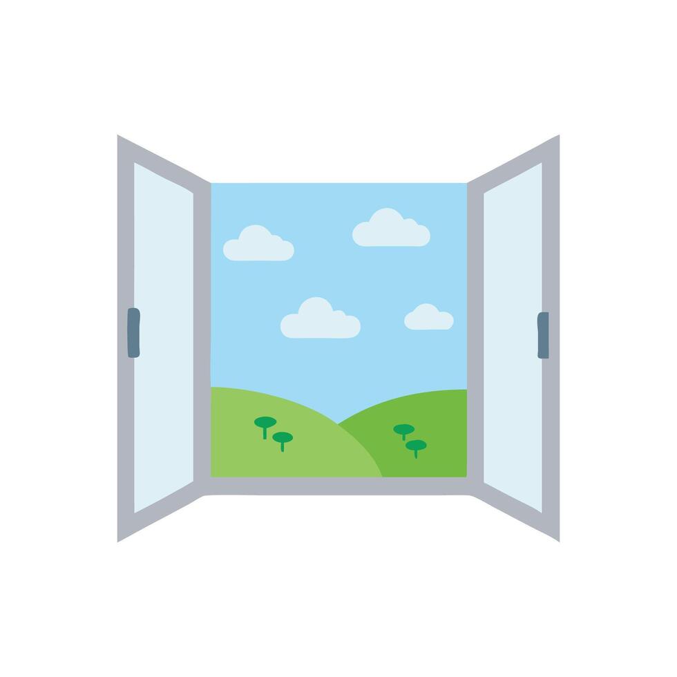 Open Window with Landscape View Illustration vector