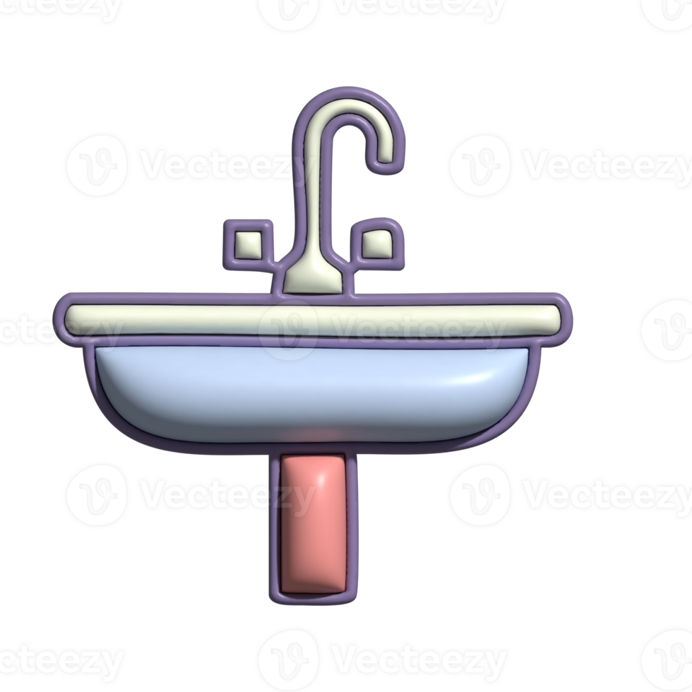 3D Render of Sink Icon Kitchen or Bathroom Fixture Symbol png