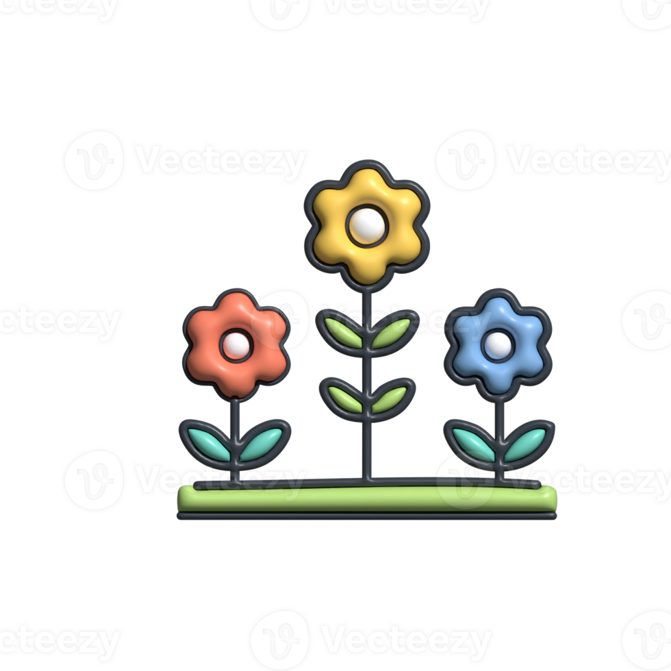 Modern 3D Flower Garden Icon Floral Paradise, Garden Scene, and Eco-Friendly Design png