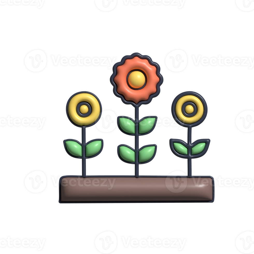 3D Flower Garden Vibrant Flowers, Colorful Landscape, and Outdoor Serenity Concept png
