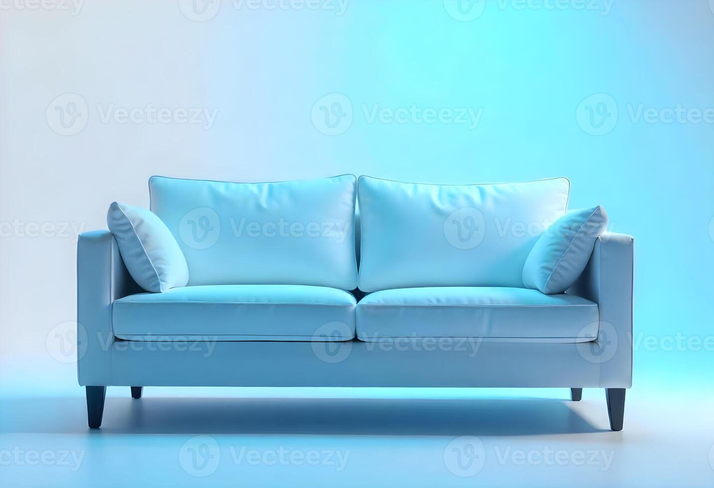 Modern white sofa in minimalist studio with soft lighting and reflection photo