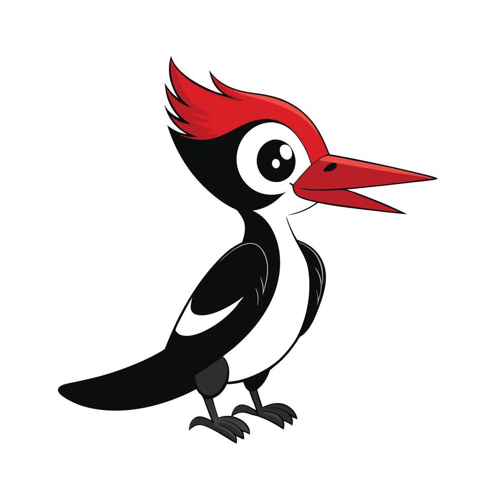 Cute Cartoon Woodpecker Illustration with Red Crest vector