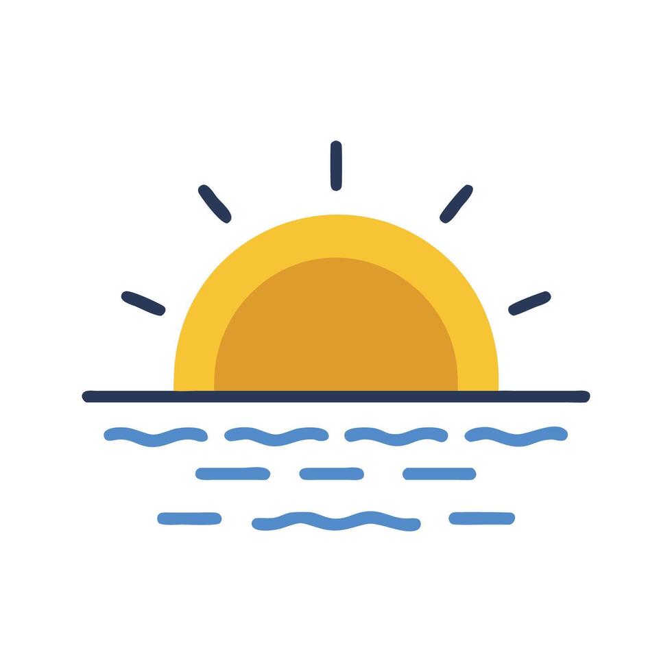 Sunset on Ocean with Simple Waves Illustration vector