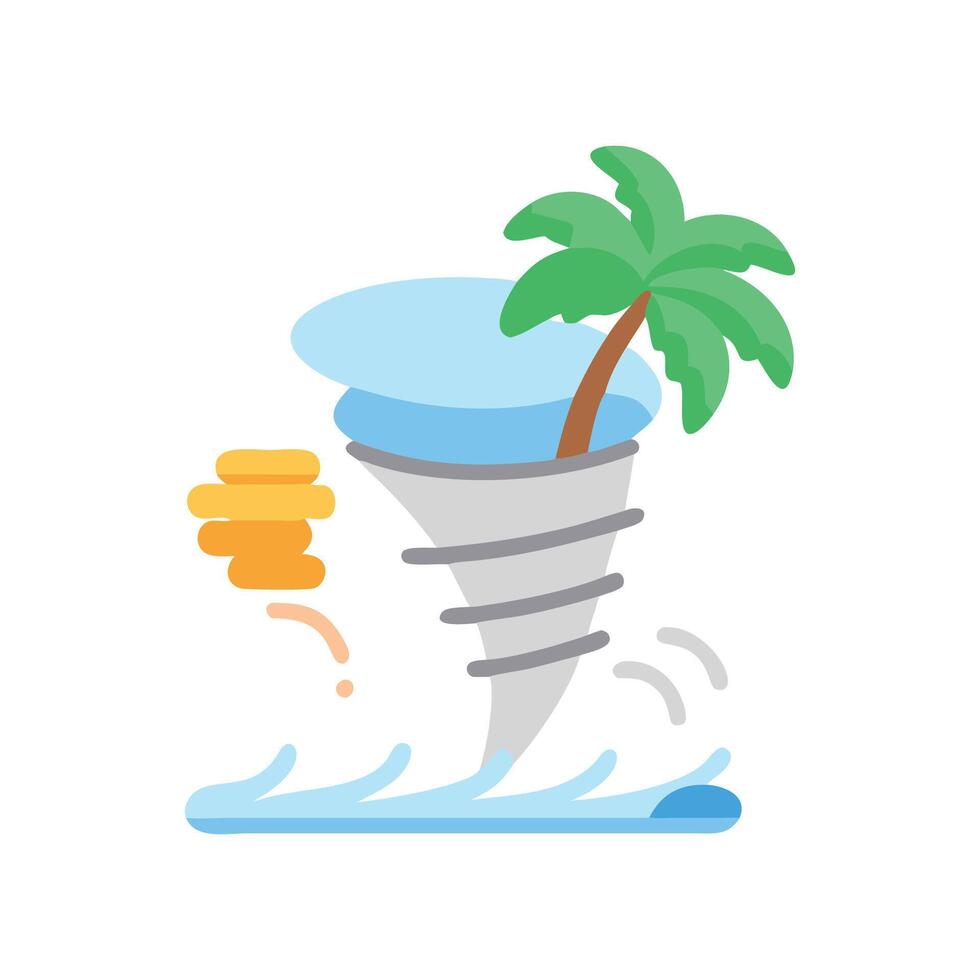 Tropical tornado near palm tree and gold coins vector