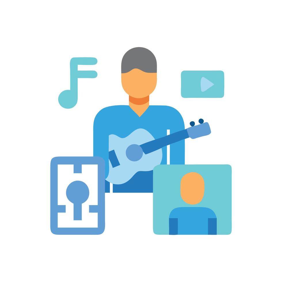 Online guitar lesson and music collaboration illustration vector