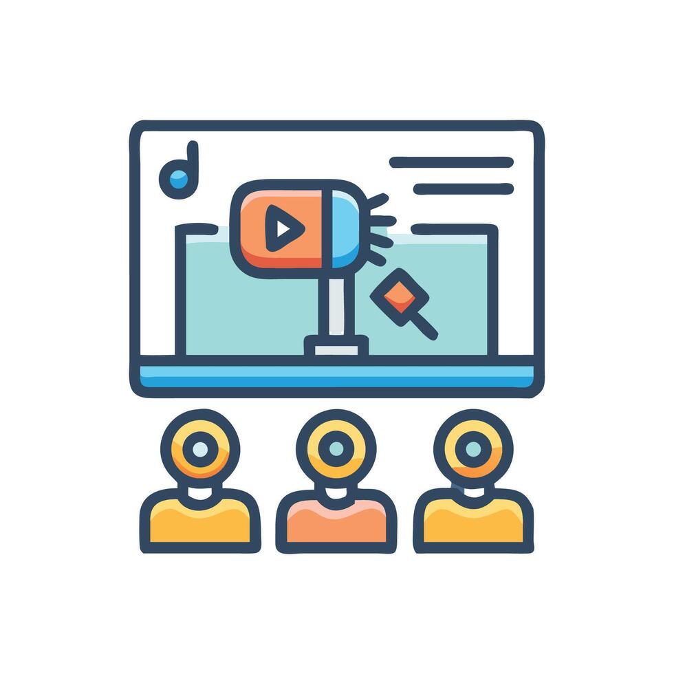 Online webinar icon with audience watching content online vector