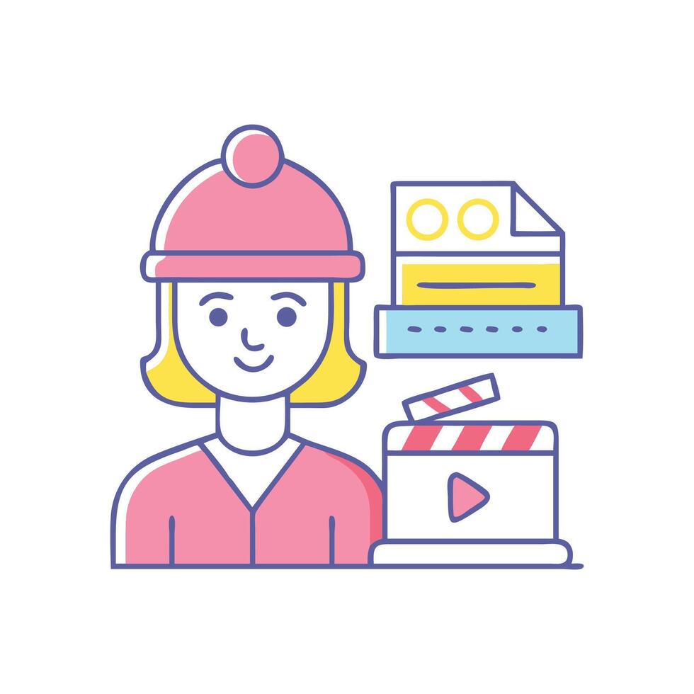 Woman filmmaker, editing, and movie industry concept vector
