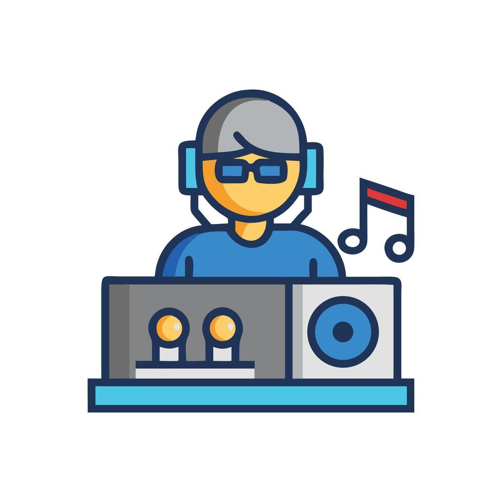 DJ mixing music with headphones and audio mixer vector