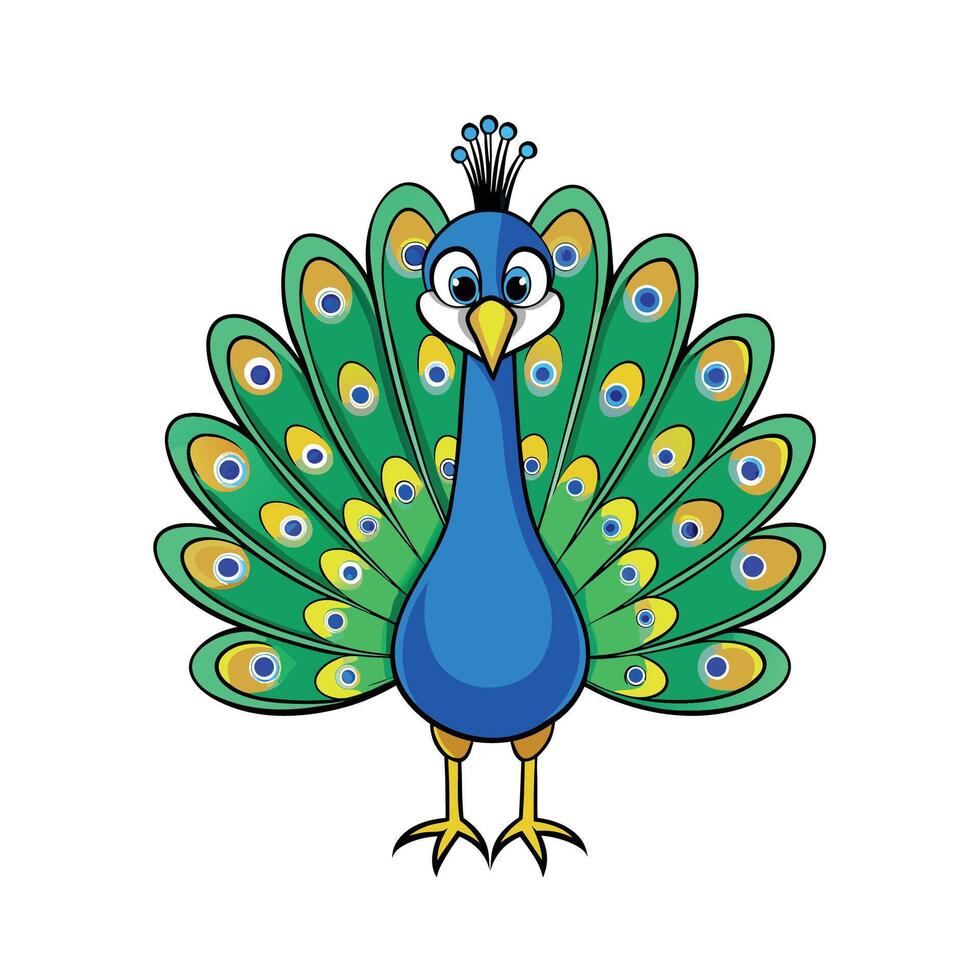 Cartoon Peacock with Feathers Isolated on White Background vector