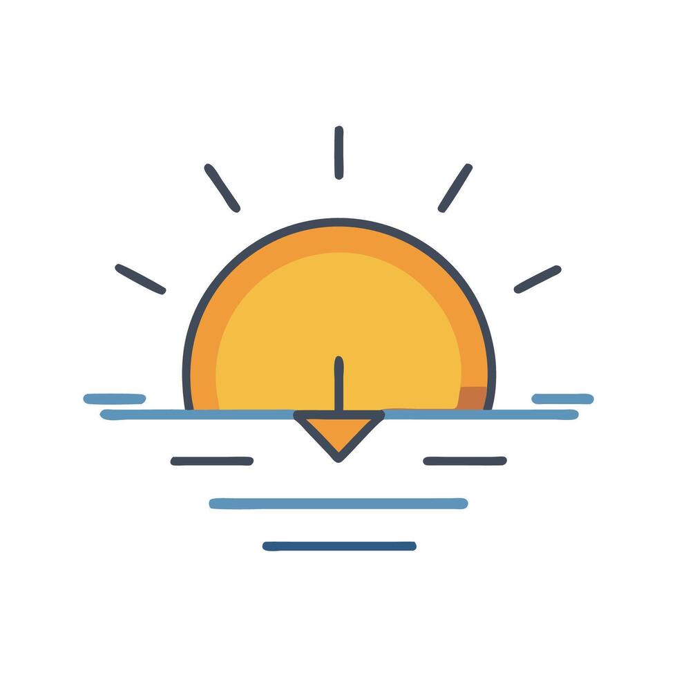 Sunset over Water Icon with Rays, Minimalist Design vector