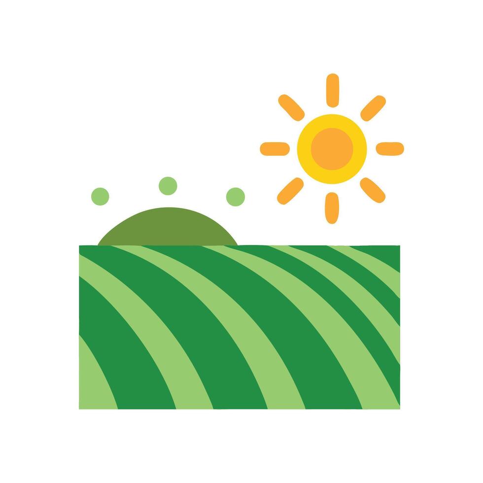 Cartoon Field Landscape with Sun and Greenery vector
