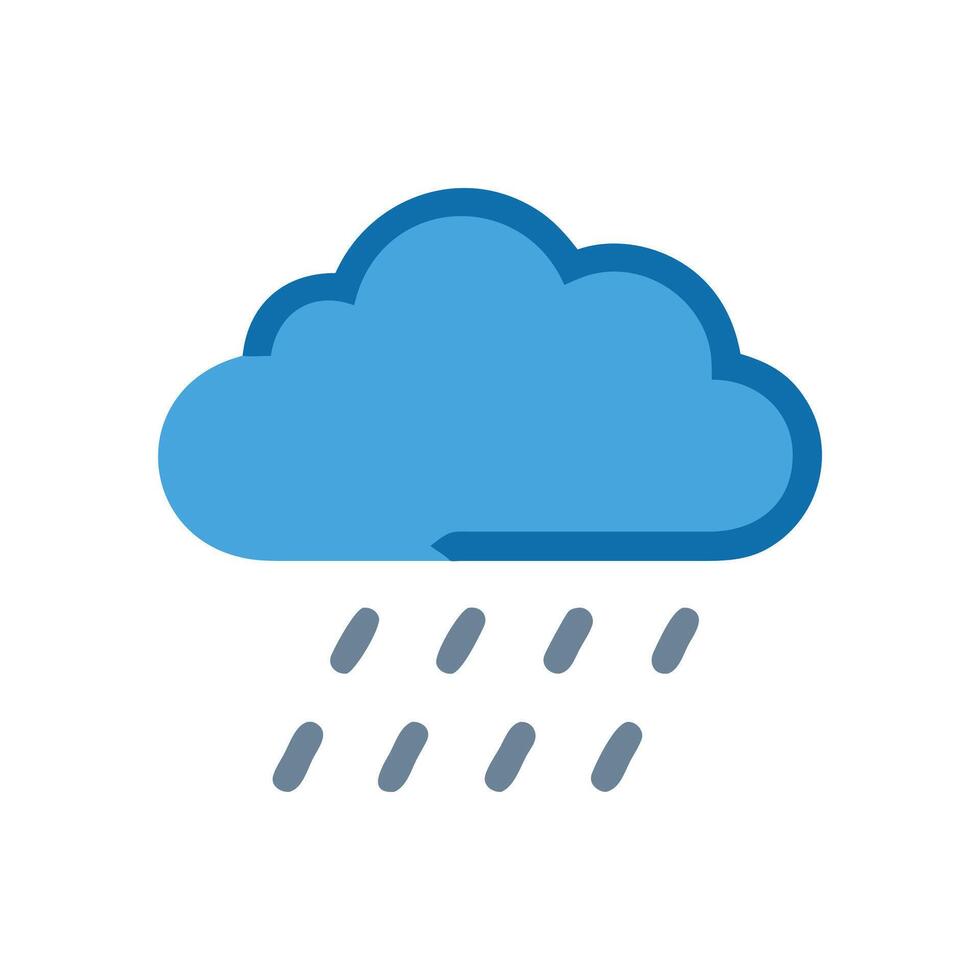 Blue cartoon raining cloud, black background, simple icon vector