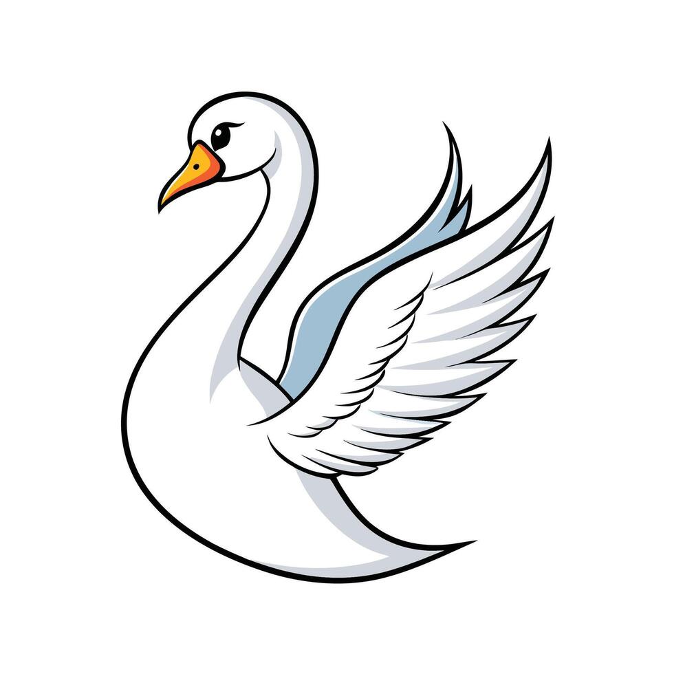 Elegant Cartoon Swan Illustration with Spread Wings, vector