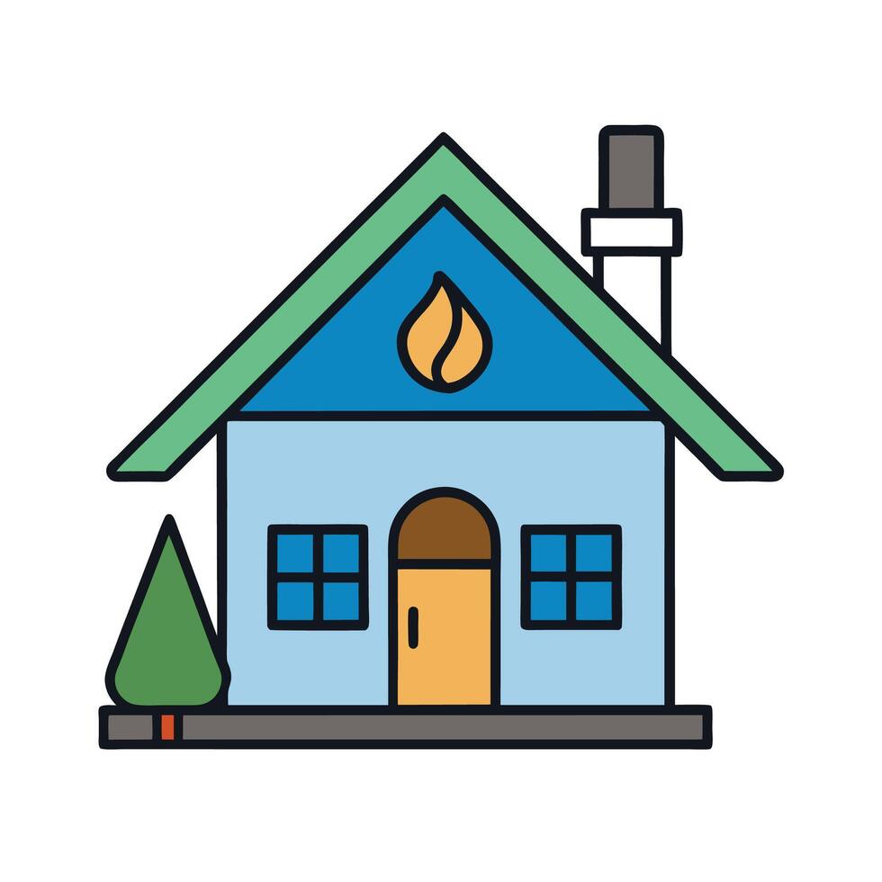 Cartoon house with gas, tree and chimney illustration vector