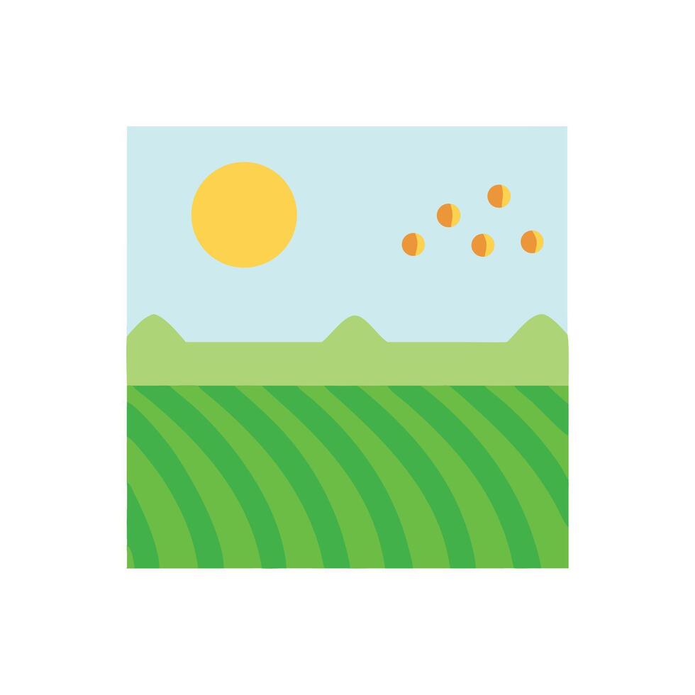 Cartoon field landscape with sun and rolling hills vector