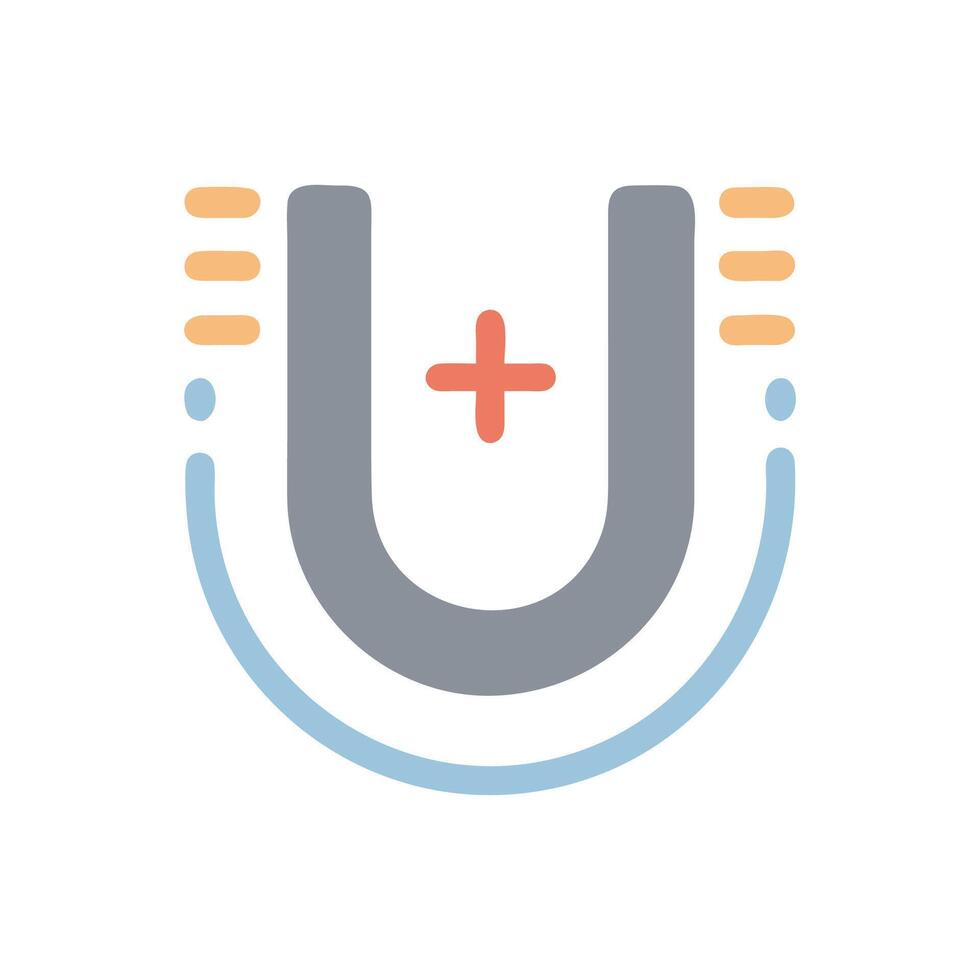 Magnet icon with plus sign in the middle vector