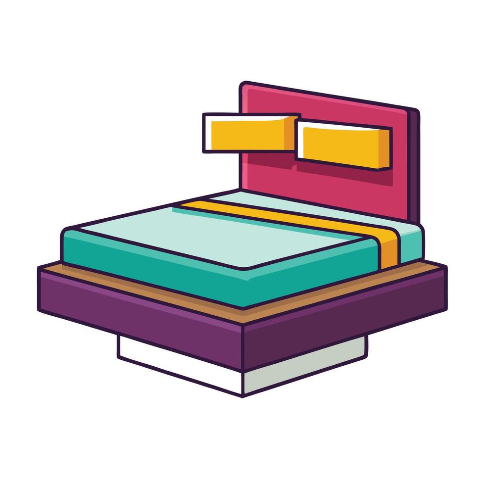 Modern cartoon bed with nightstands for room design vector