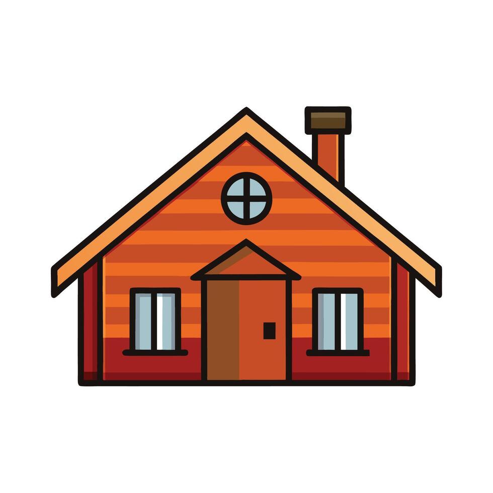 Cartoon Style Wooden House with Chimney and Windows vector