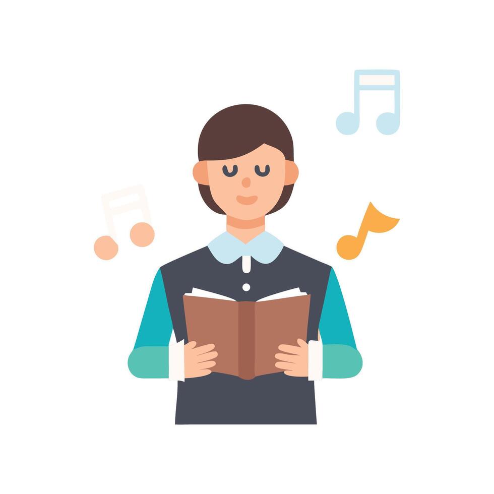 Choir Singer with Sheet Music and Musical Notes vector